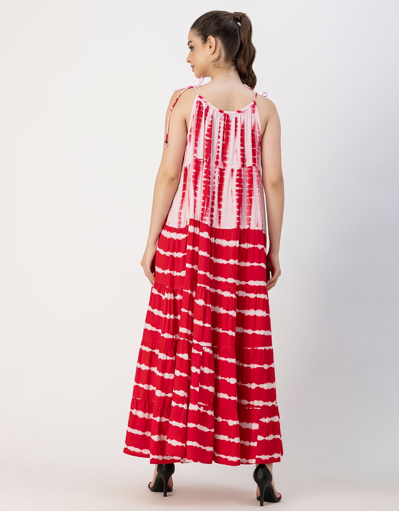 Shoulder Straps Tiered Printed Rayon Dress