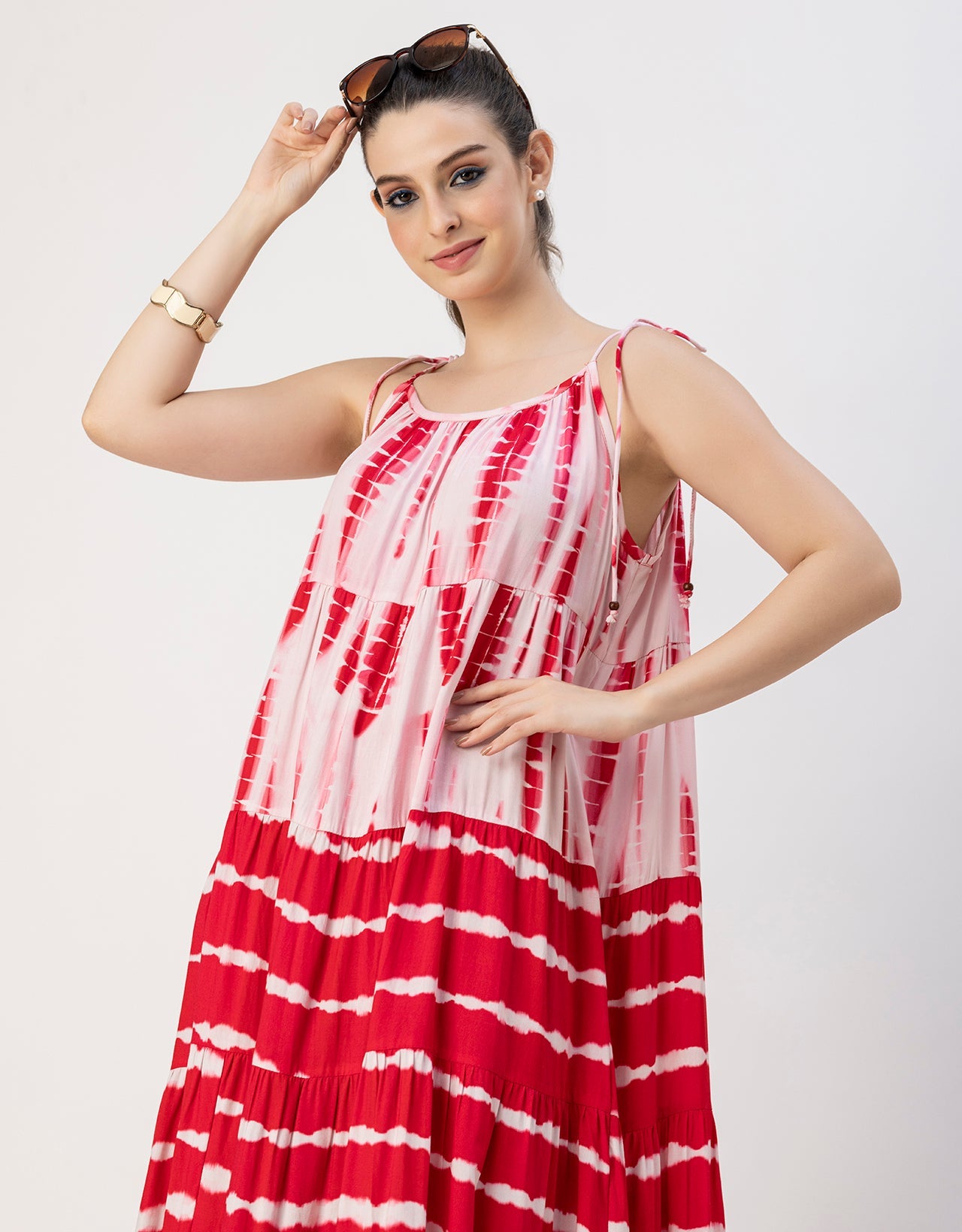 Shoulder Straps Tiered Printed Rayon Dress