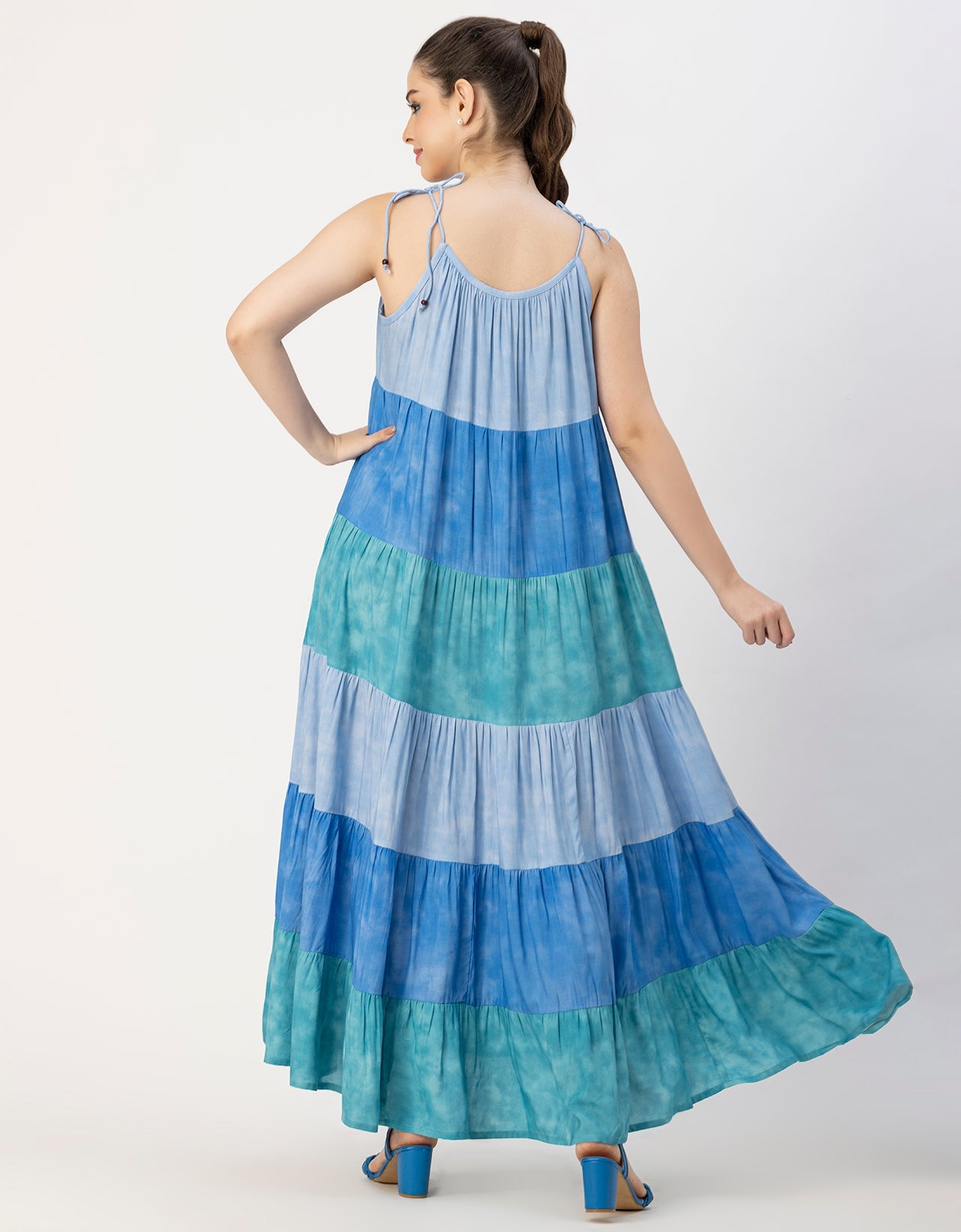 Shoulder Straps Tiered Printed Rayon Dress