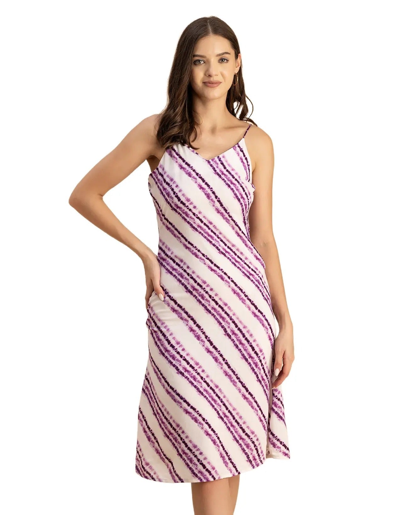 Sleeveless V Neck A-Line Printed Rayon Dress