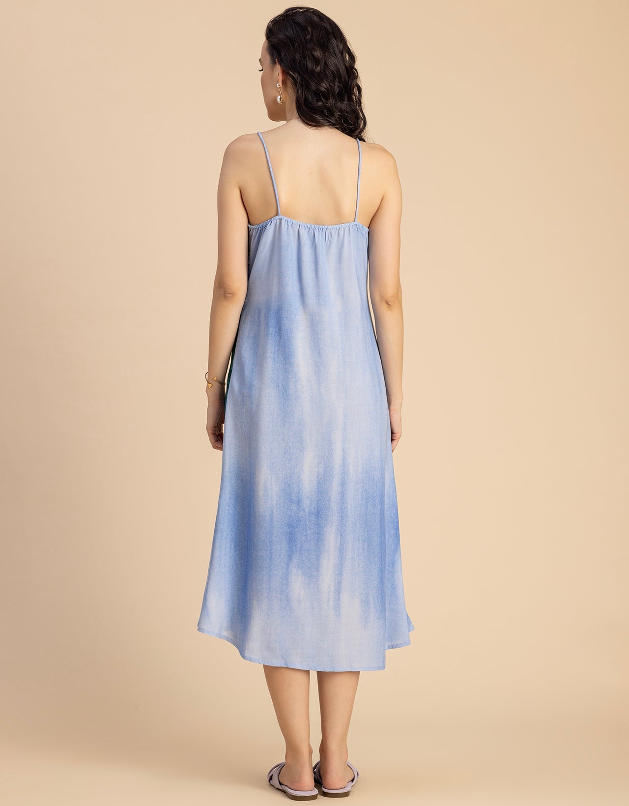 Sleeveless V Neck A-Line Printed Rayon Dress