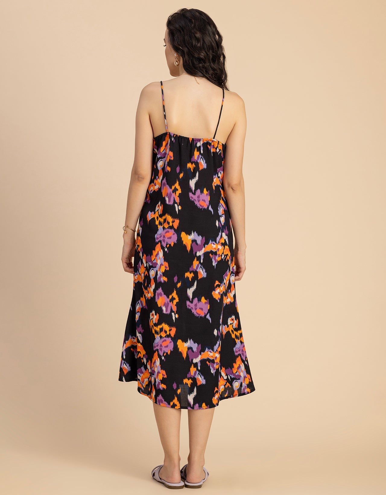 Sleeveless V Neck A-Line Printed Rayon Dress