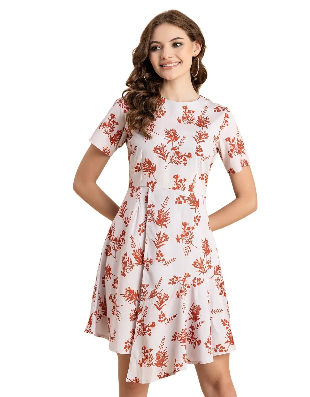 Short Sleeve Asymmetric Printed Dress