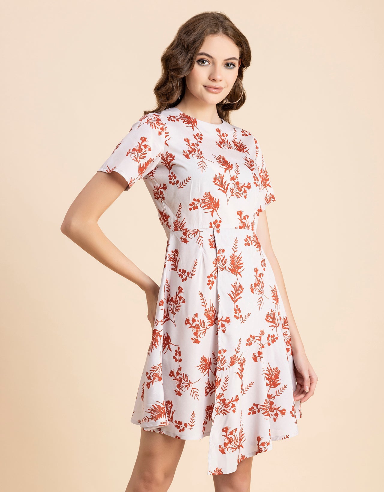 Short Sleeve Asymmetric Printed Dress