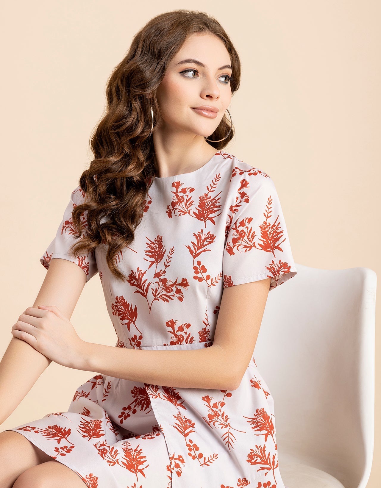 Short Sleeve Asymmetric Printed Dress