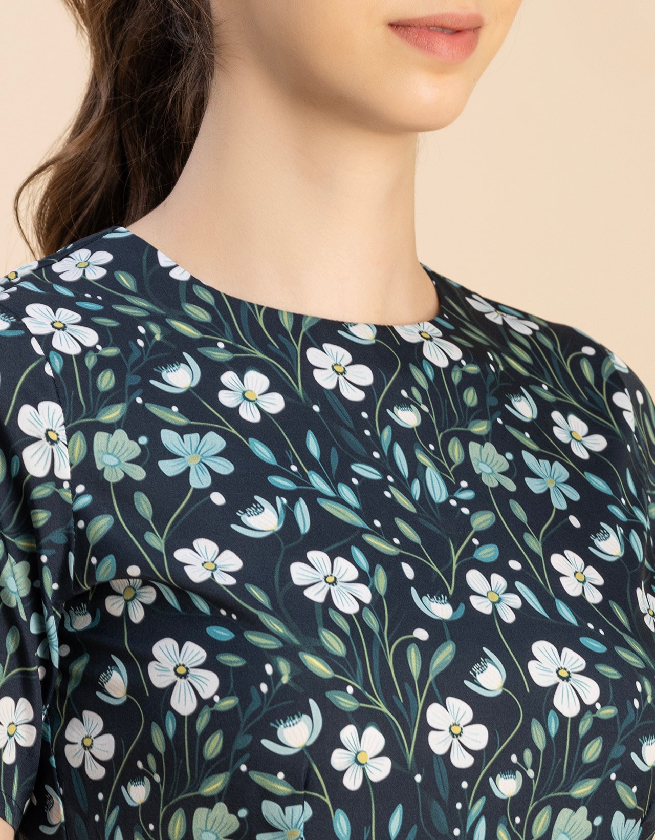 Short Sleeve Asymmetric Printed Dress