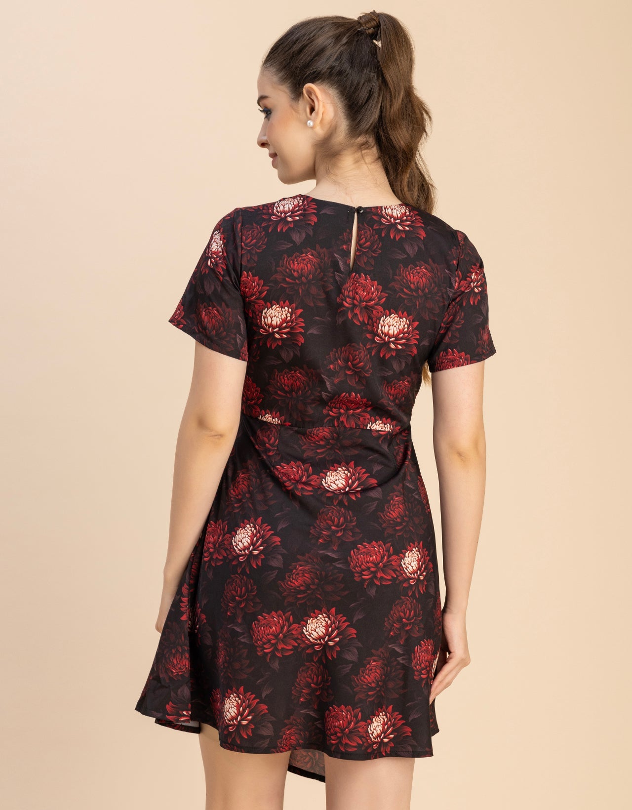 Short Sleeve Asymmetric Printed Dress