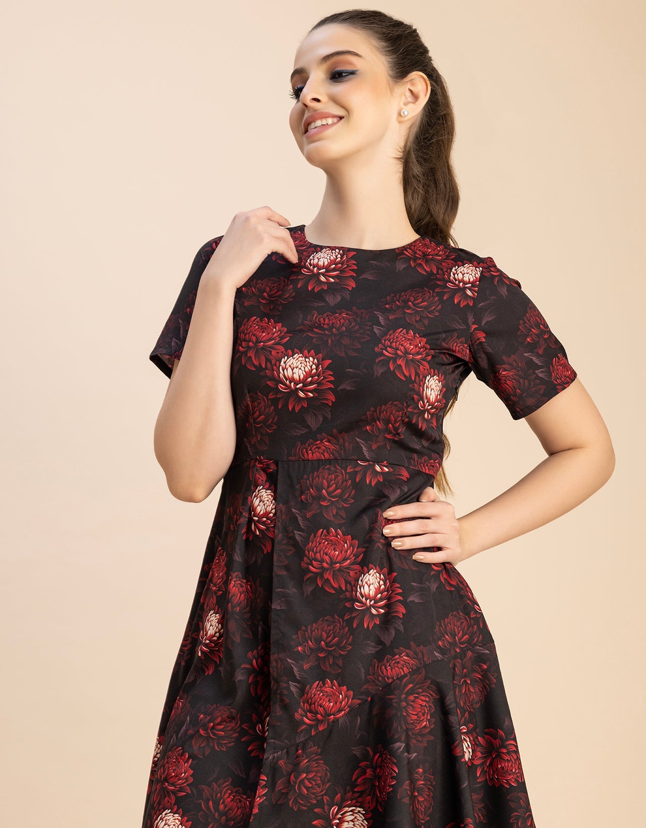 Short Sleeve Asymmetric Printed Dress