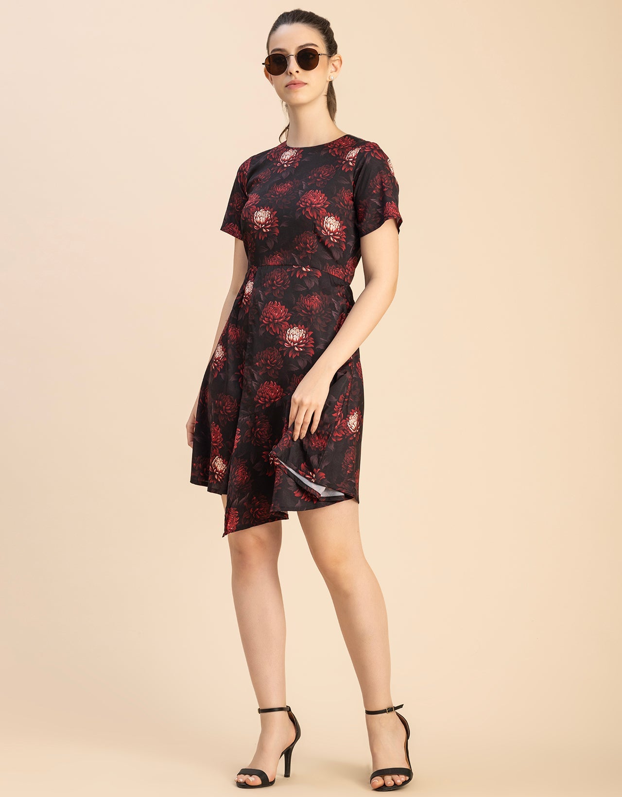 Short Sleeve Asymmetric Printed Dress