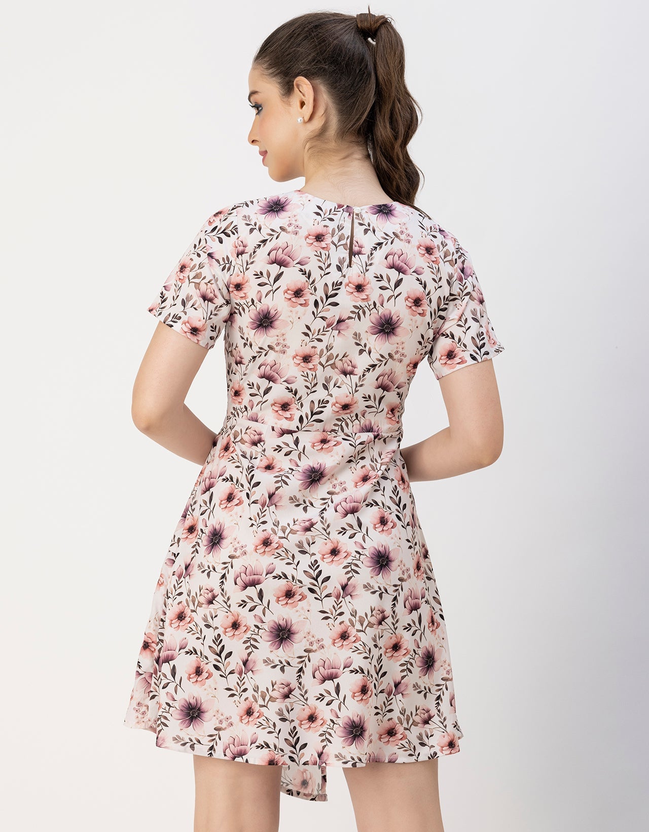 Short Sleeve Asymmetric Printed Dress