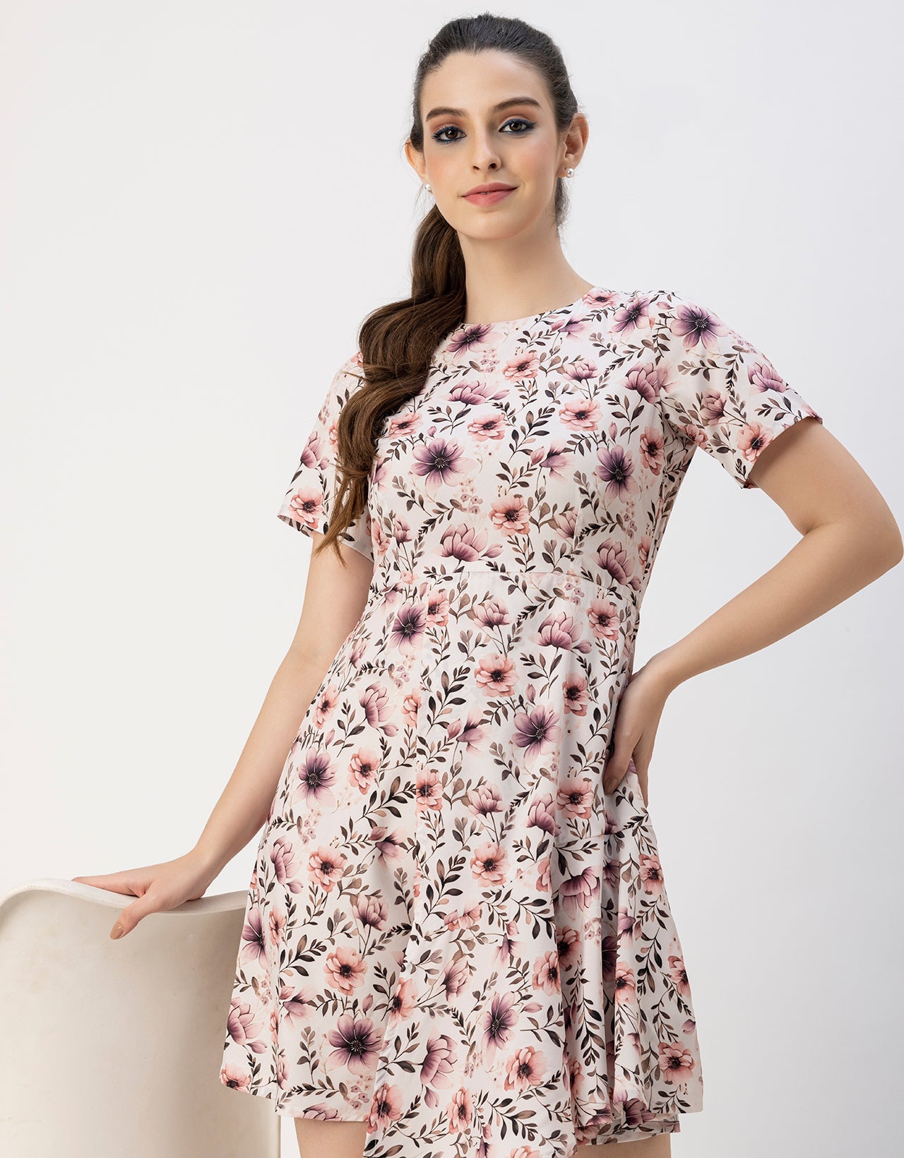 Short Sleeve Asymmetric Printed Dress
