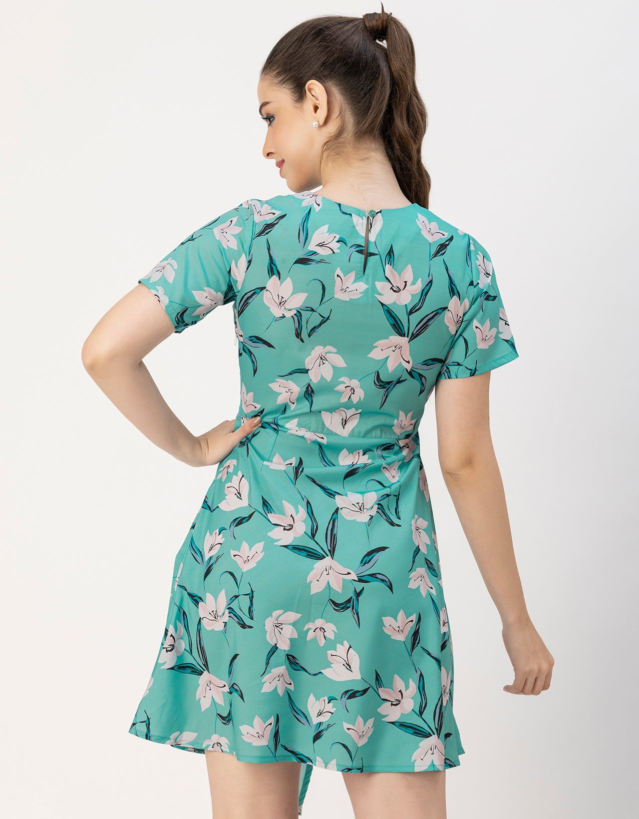 Short Sleeve Asymmetric Printed Dress