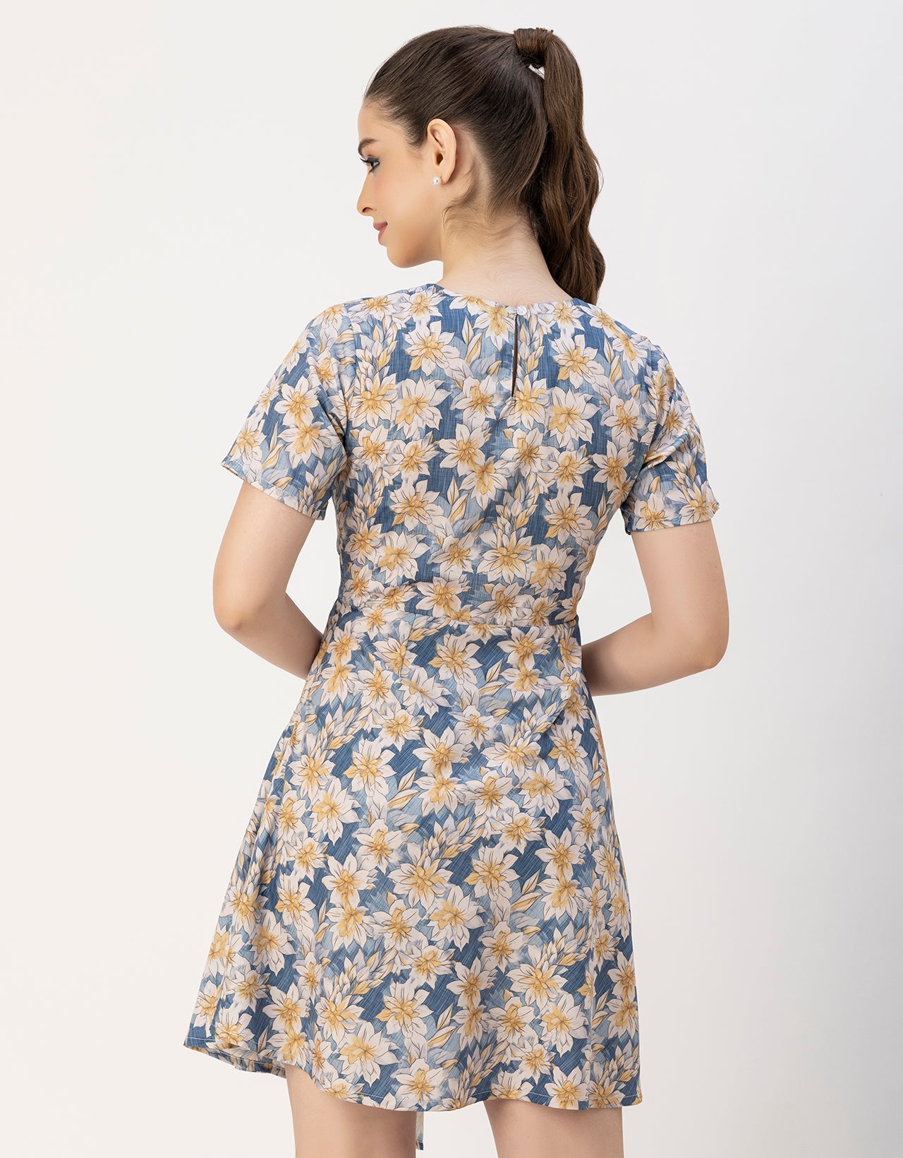 Short Sleeve Asymmetric Printed Dress