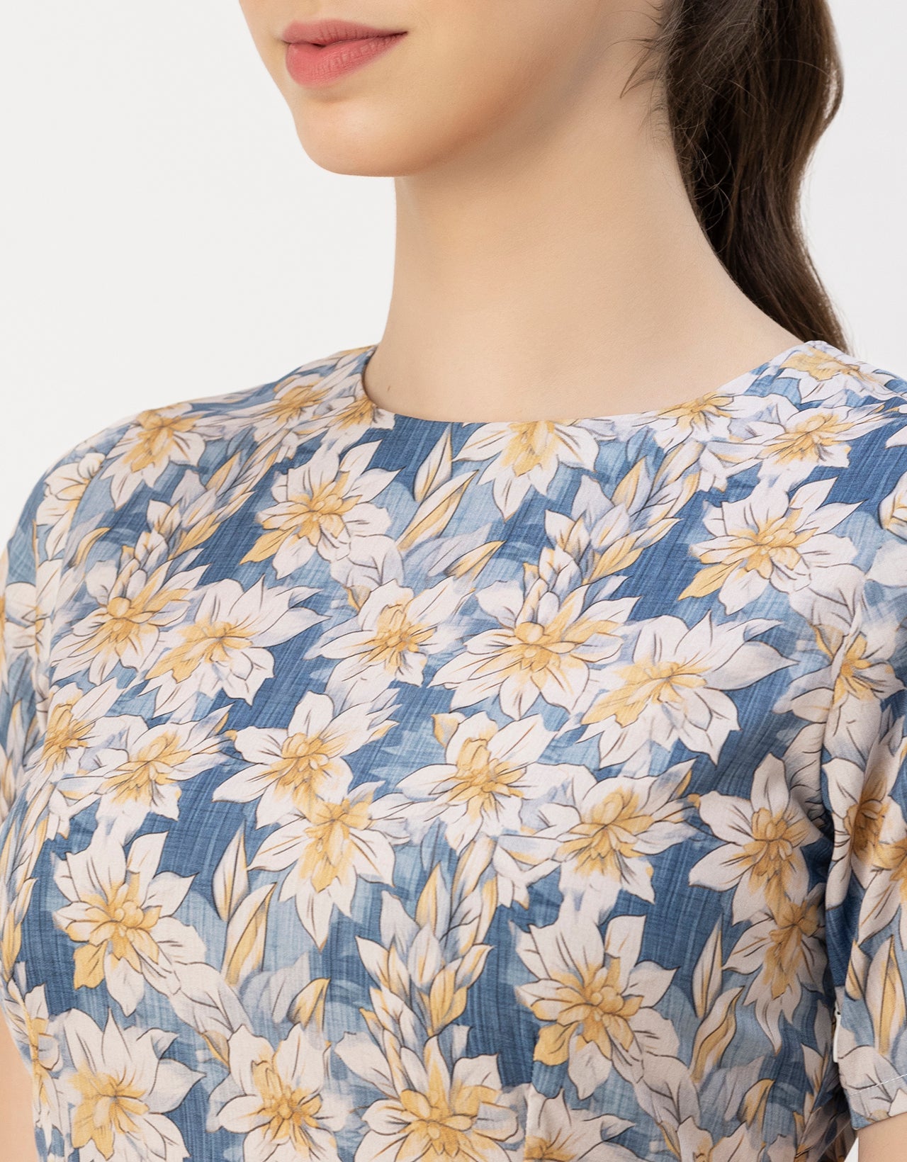 Short Sleeve Asymmetric Printed Dress