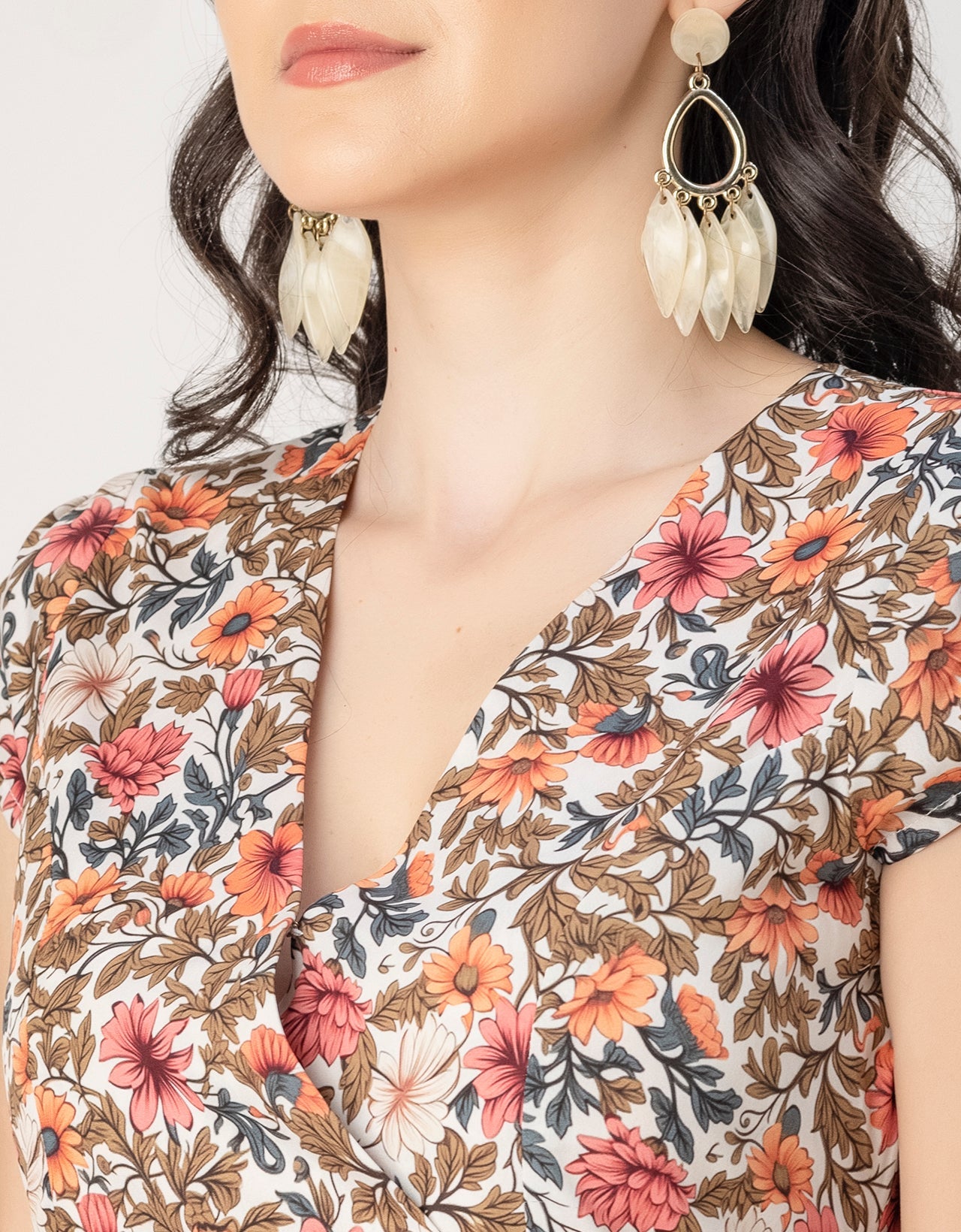Short Sleeve High-Low V Neck Printed Dress