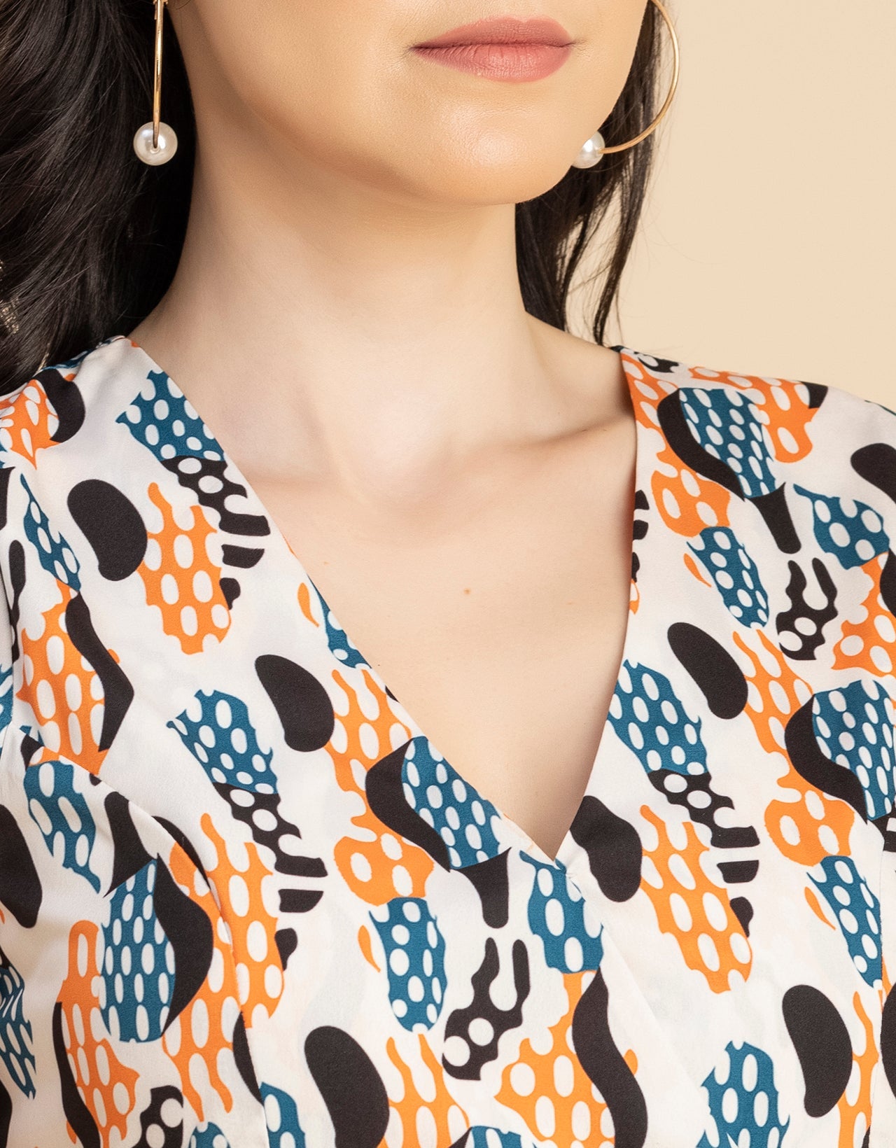 Short Sleeve High-Low V Neck Printed Dress