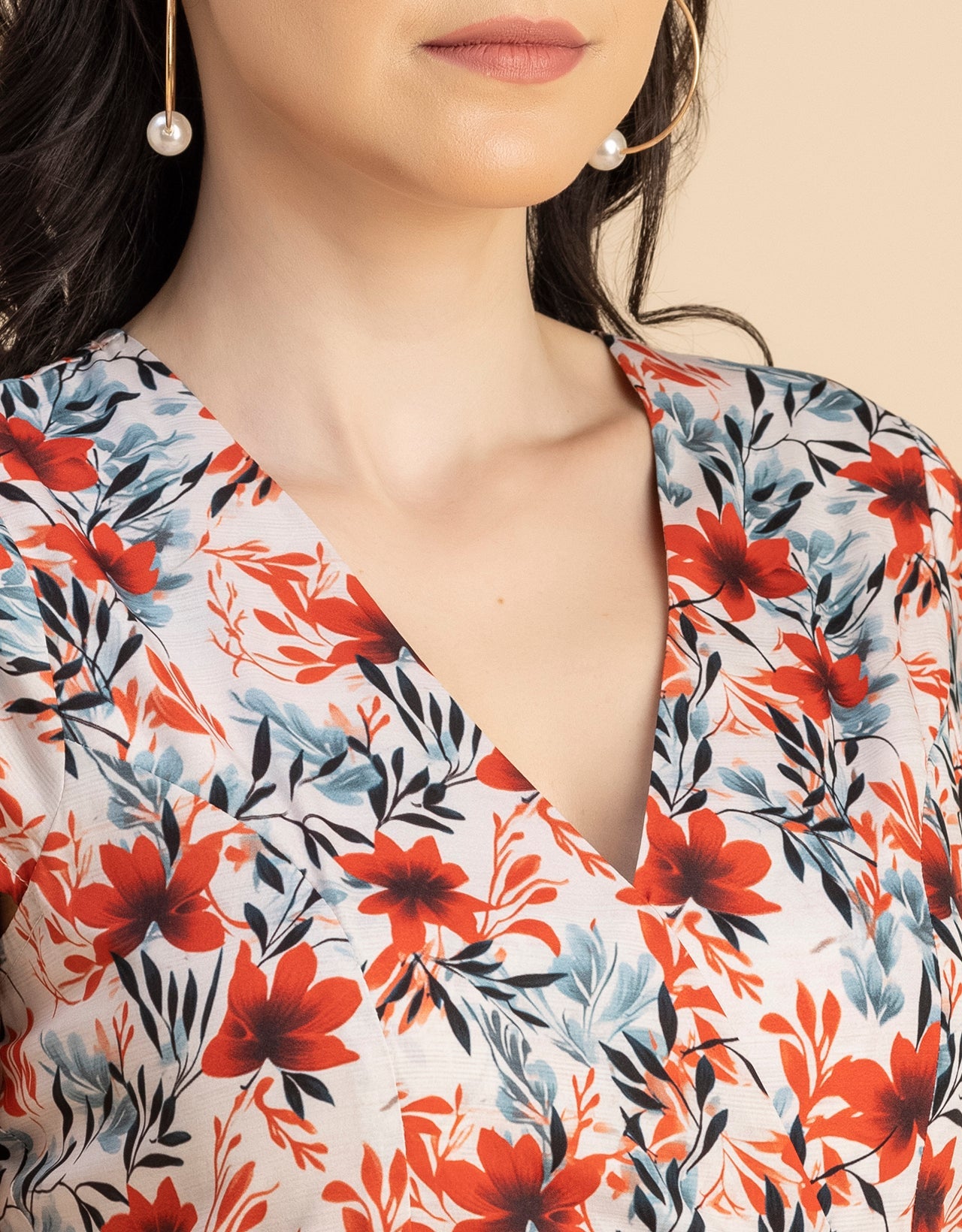 Short Sleeve High-Low V Neck Printed Dress