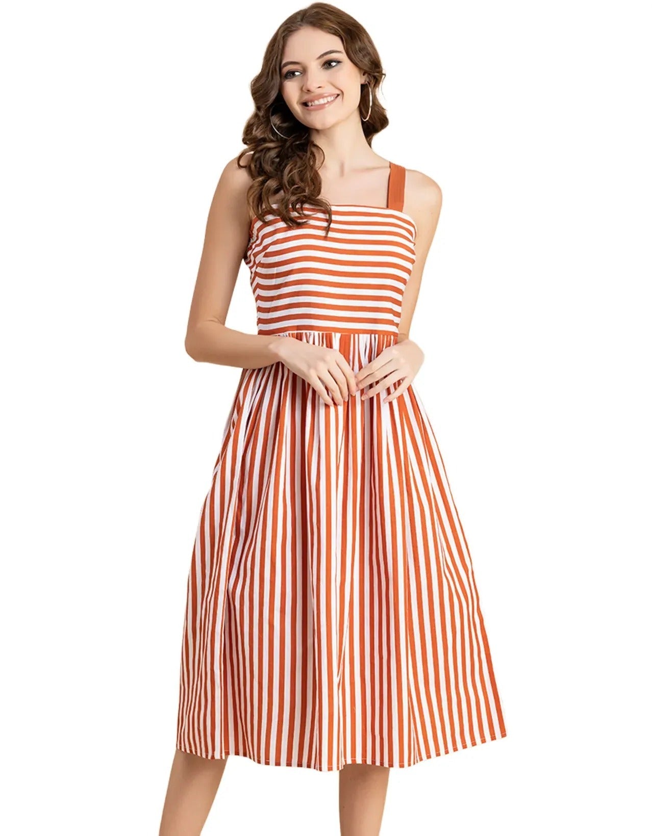 Sleeveless Square Neck Fit And Flare Cotton Dress