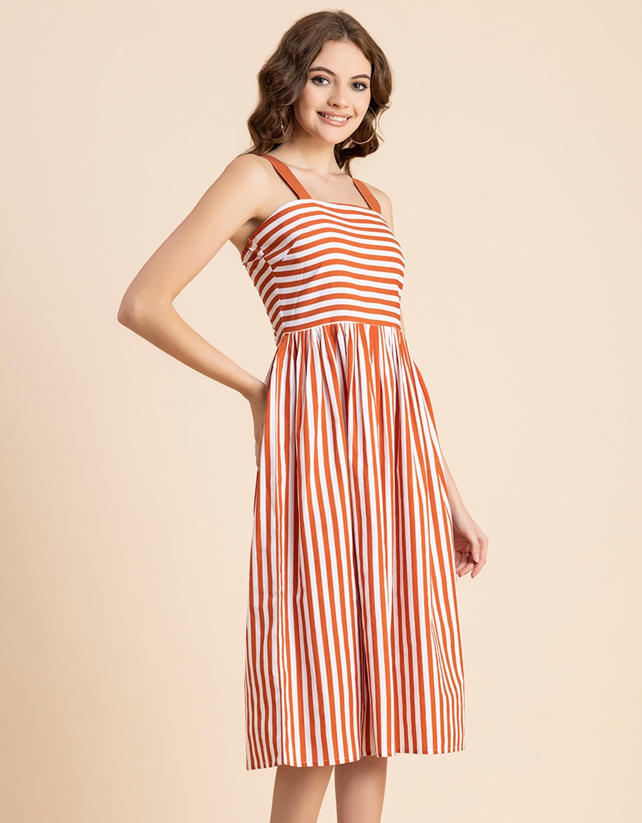 Sleeveless Square Neck Fit And Flare Cotton Dress