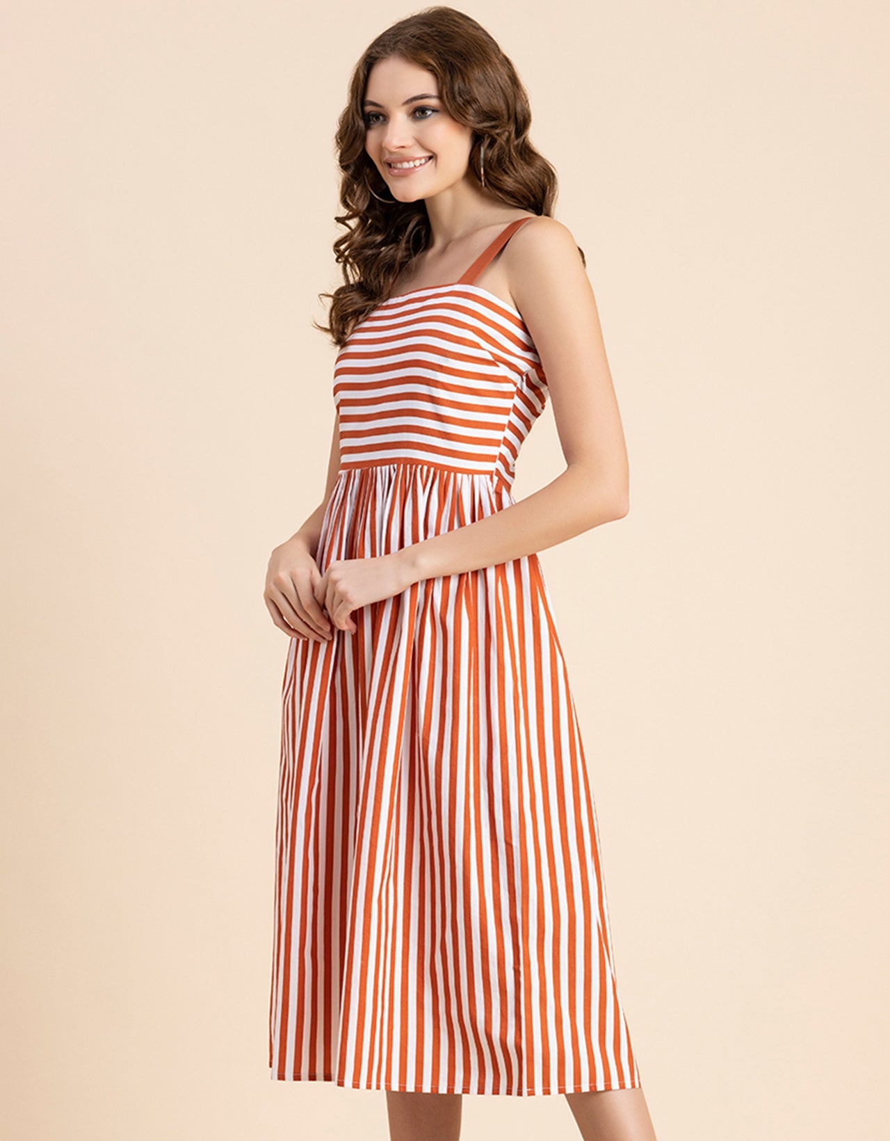 Sleeveless Square Neck Fit And Flare Cotton Dress
