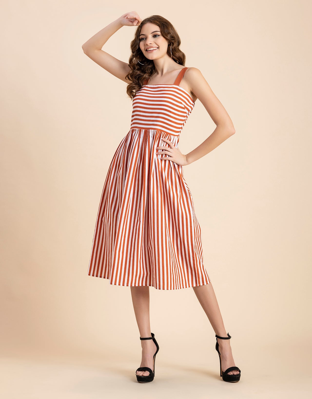 Sleeveless Square Neck Fit And Flare Cotton Dress