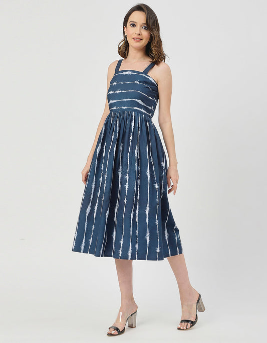 Sleeveless Square Neck Fit And Flare Cotton Dress