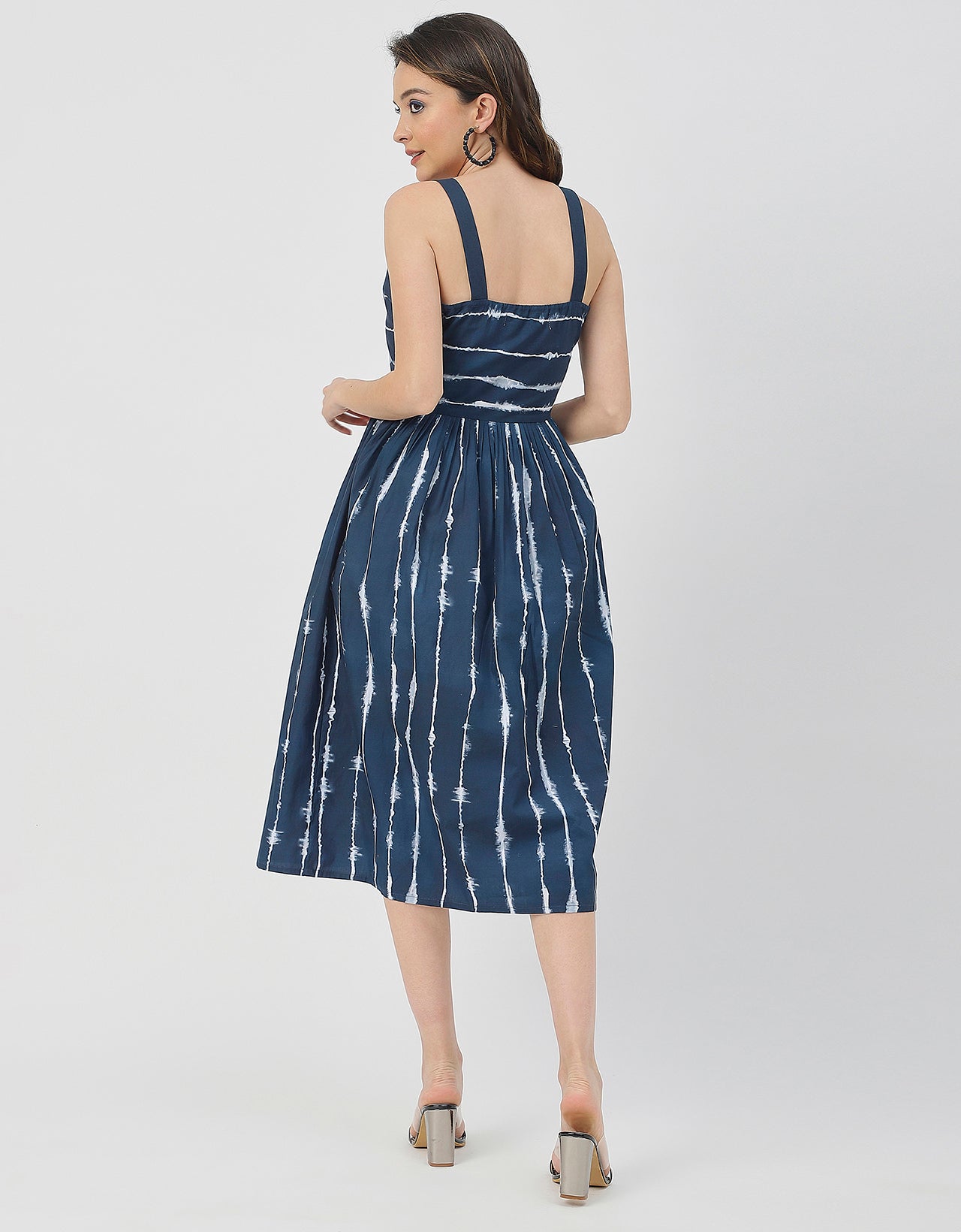 Sleeveless Square Neck Fit And Flare Cotton Dress