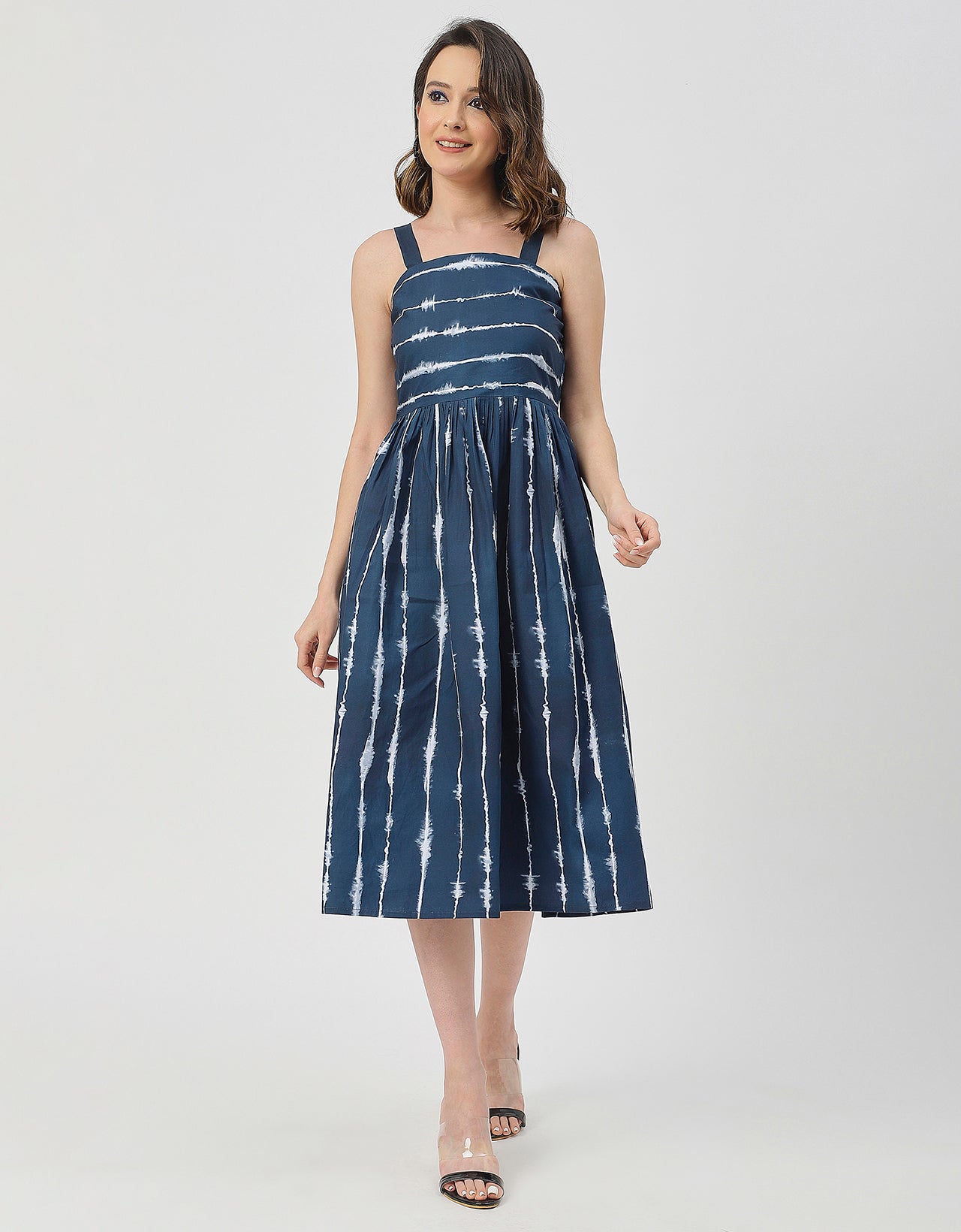 Sleeveless Square Neck Fit And Flare Cotton Dress