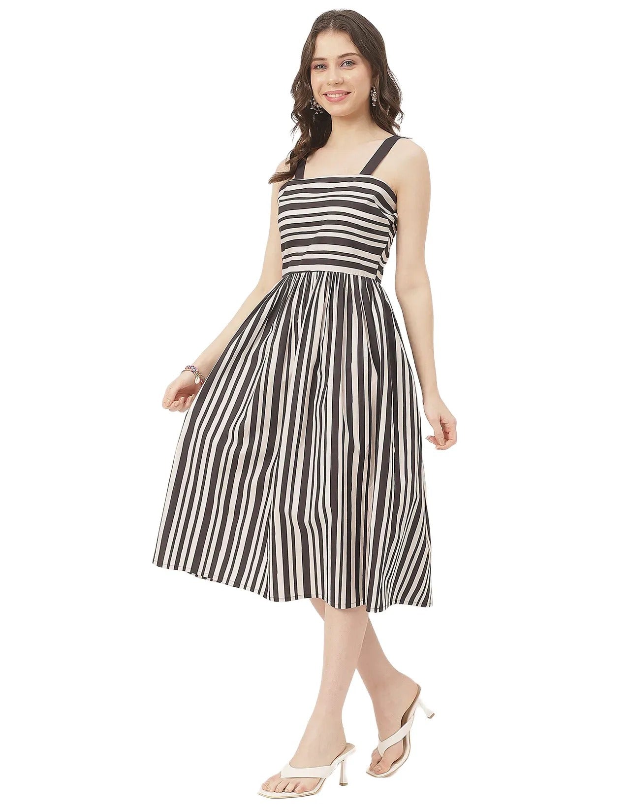 Sleeveless Square Neck Fit And Flare Cotton Dress