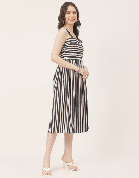 Sleeveless Square Neck Fit And Flare Cotton Dress