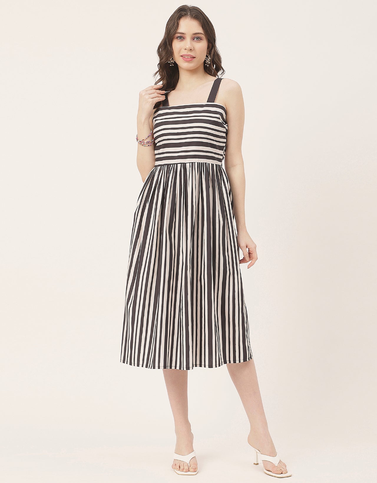 Sleeveless Square Neck Fit And Flare Cotton Dress