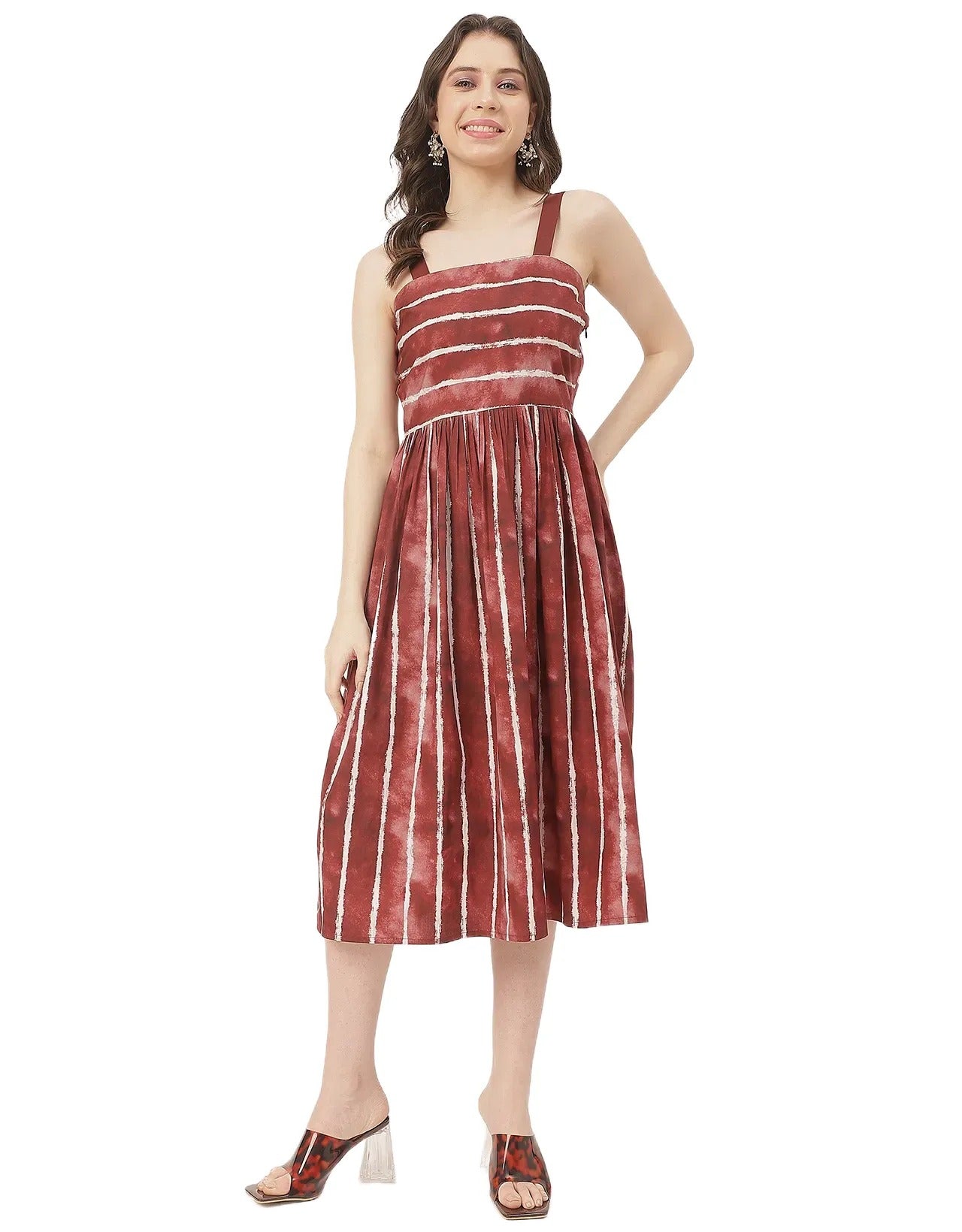 Sleeveless Square Neck Fit And Flare Cotton Dress