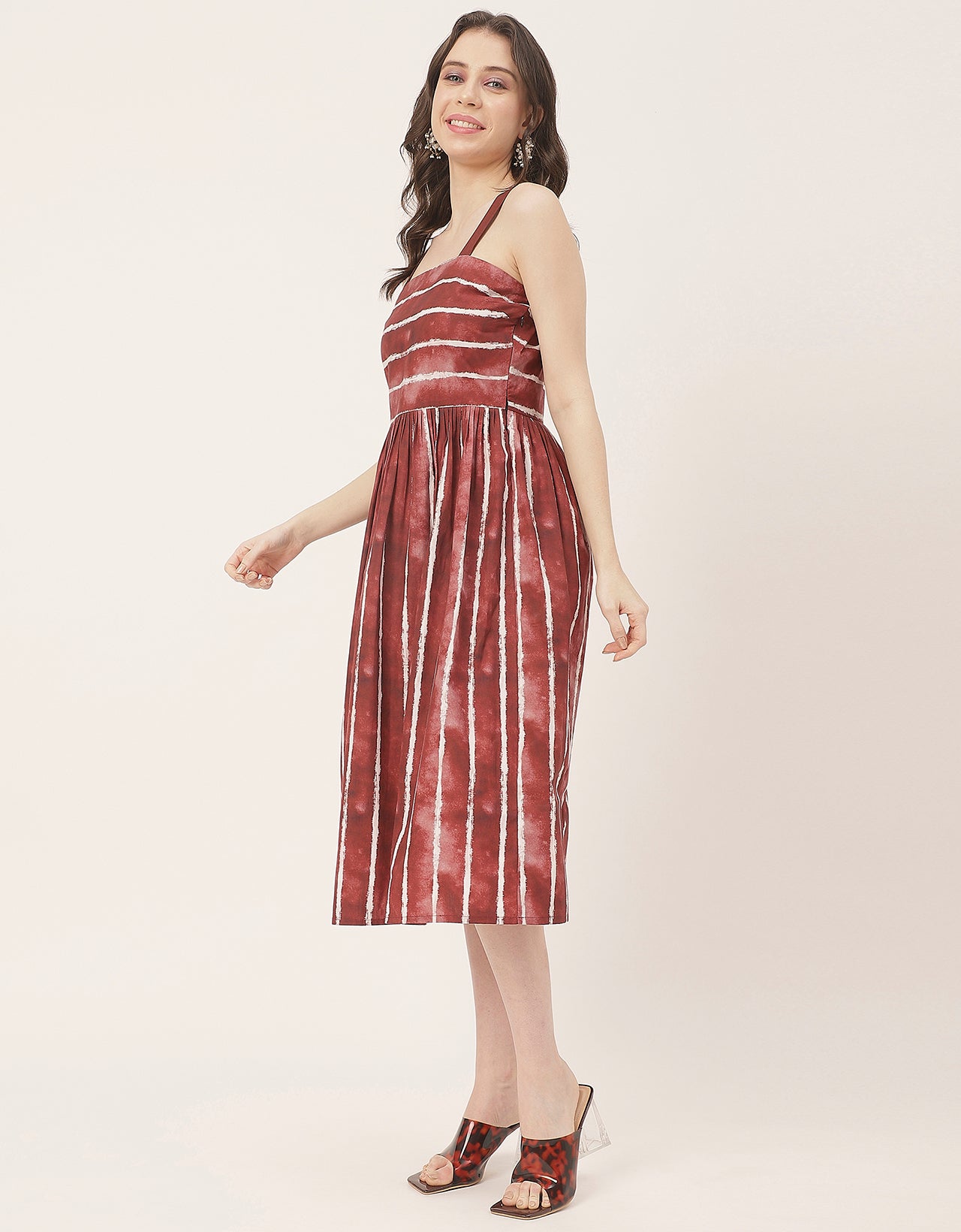 Sleeveless Square Neck Fit And Flare Cotton Dress