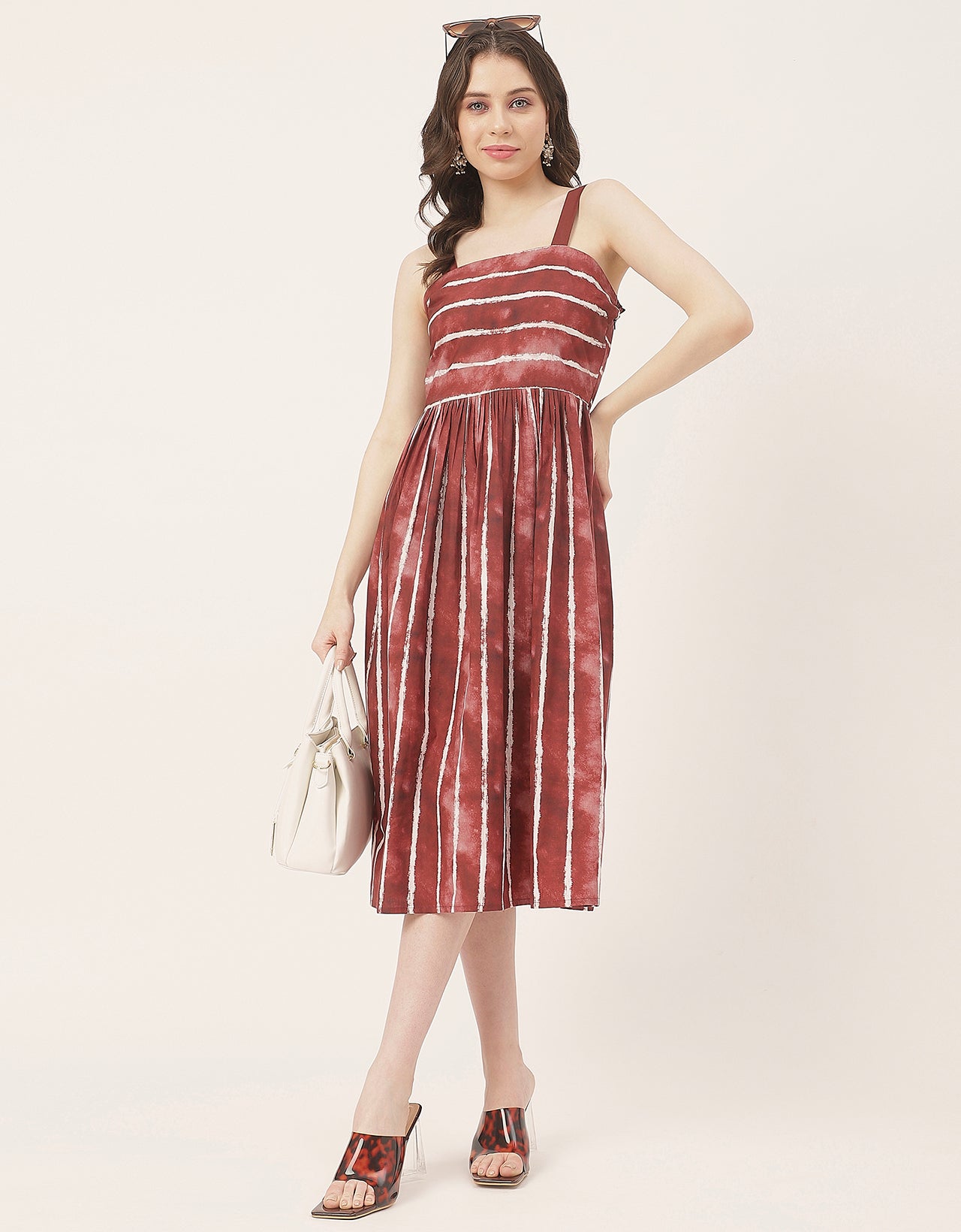 Sleeveless Square Neck Fit And Flare Cotton Dress