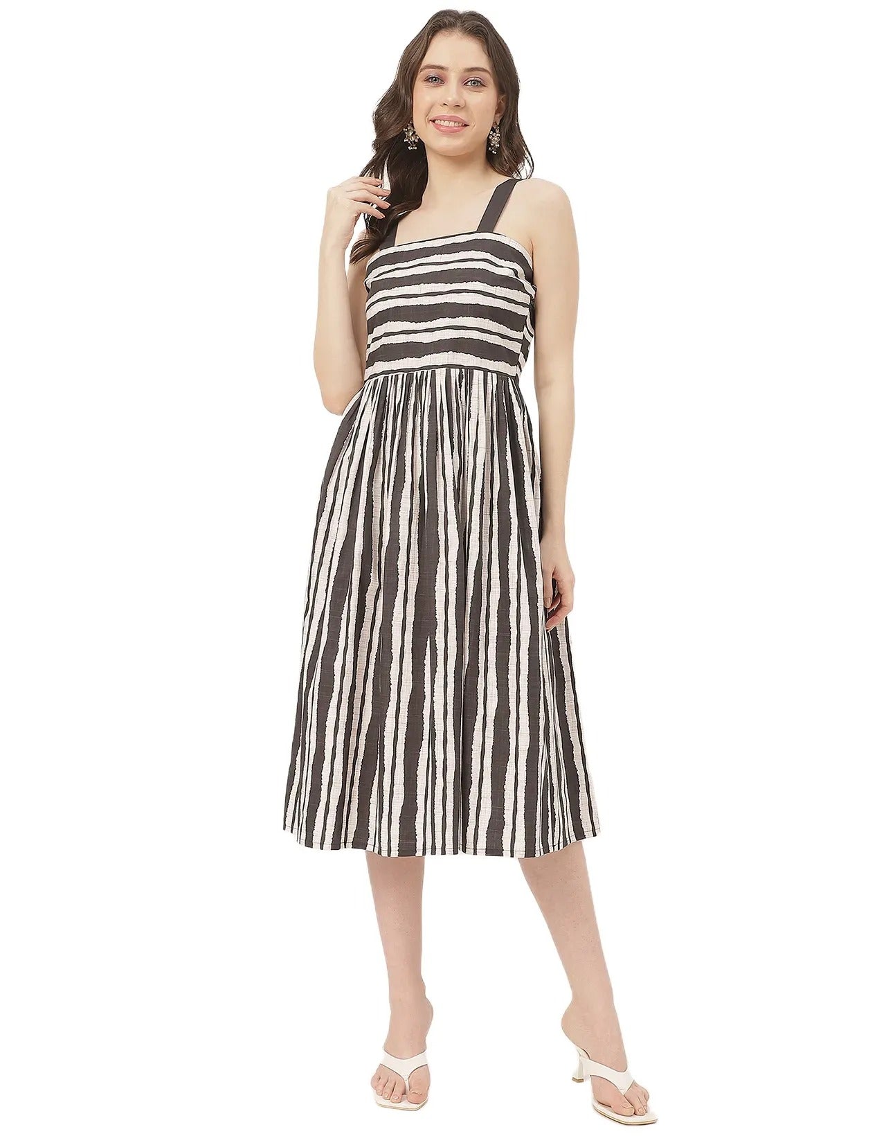 Sleeveless Square Neck Fit And Flare Cotton Dress