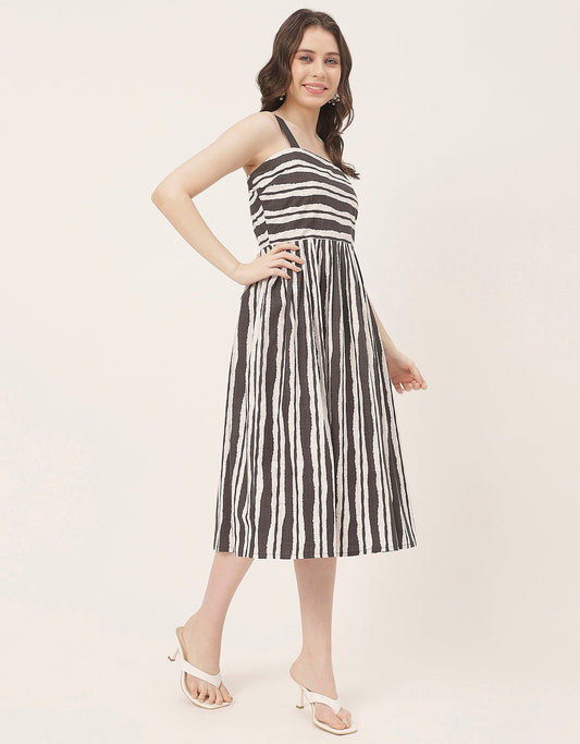 Sleeveless Square Neck Fit And Flare Cotton Dress