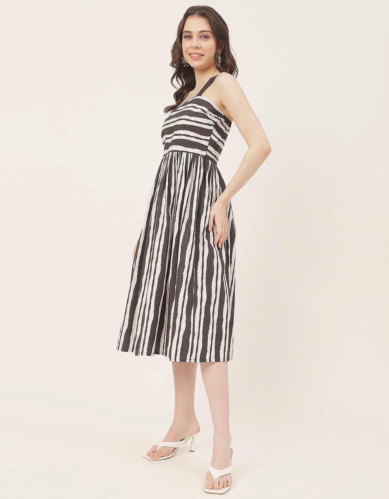 Sleeveless Square Neck Fit And Flare Cotton Dress