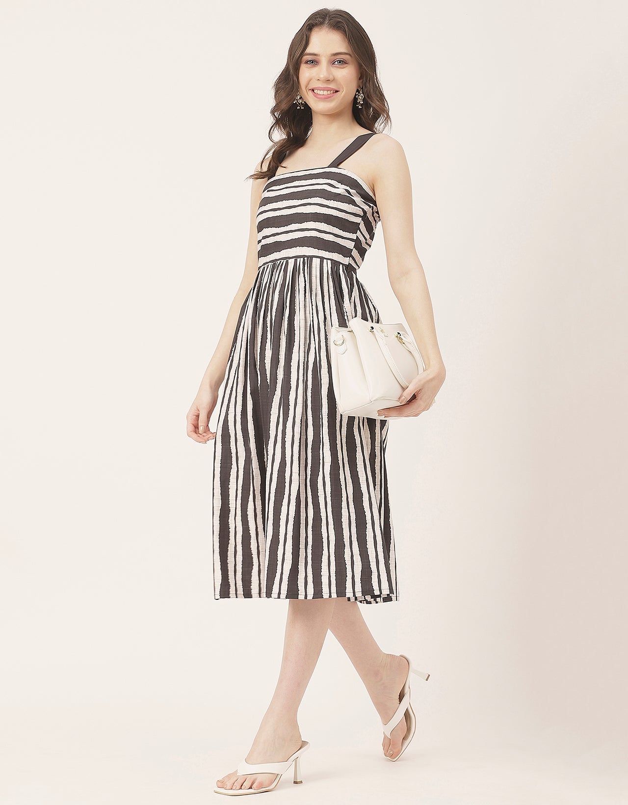 Sleeveless Square Neck Fit And Flare Cotton Dress