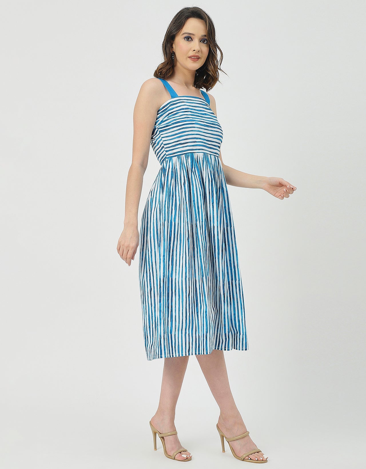 Sleeveless Square Neck Fit And Flare Cotton Dress