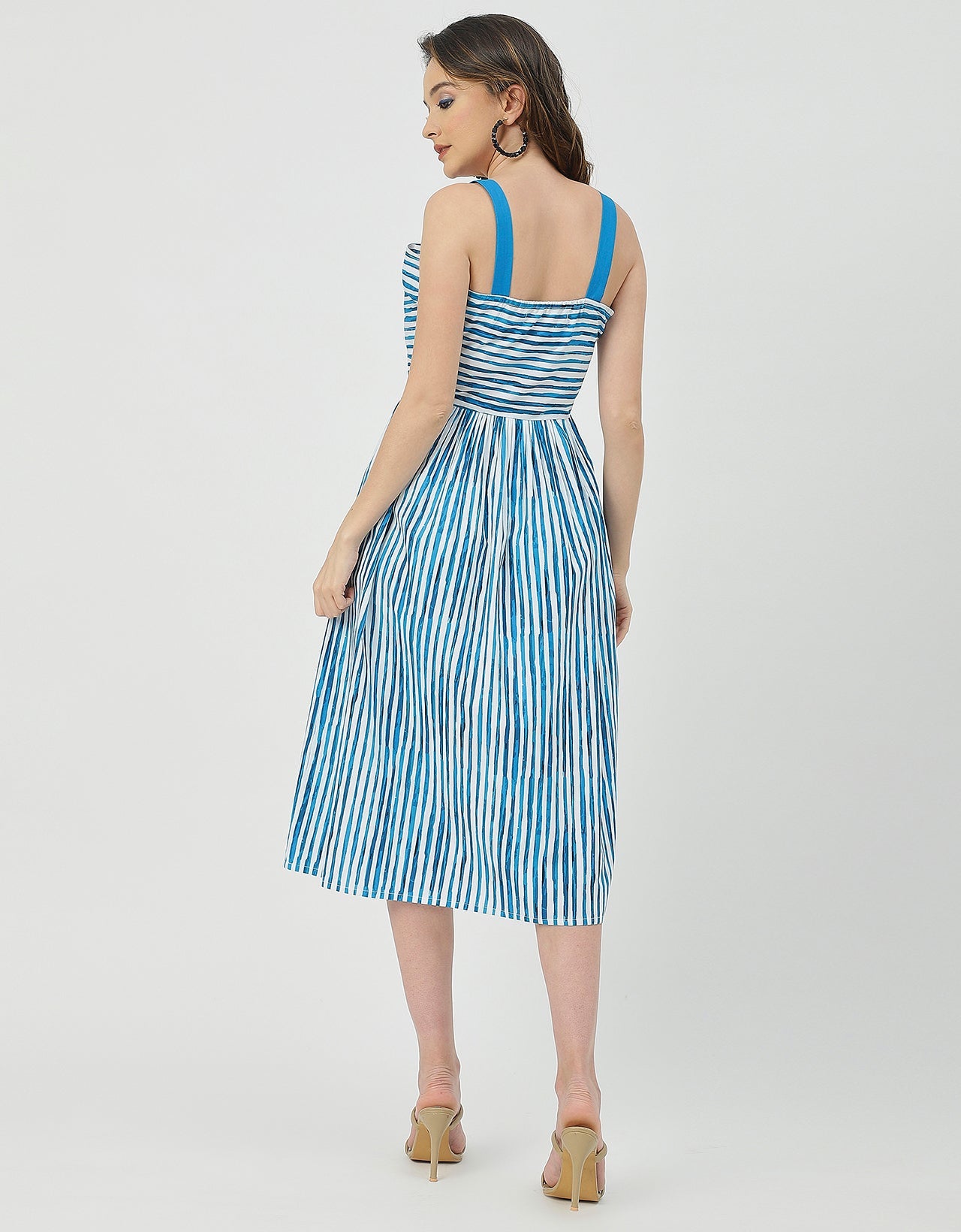 Sleeveless Square Neck Fit And Flare Cotton Dress