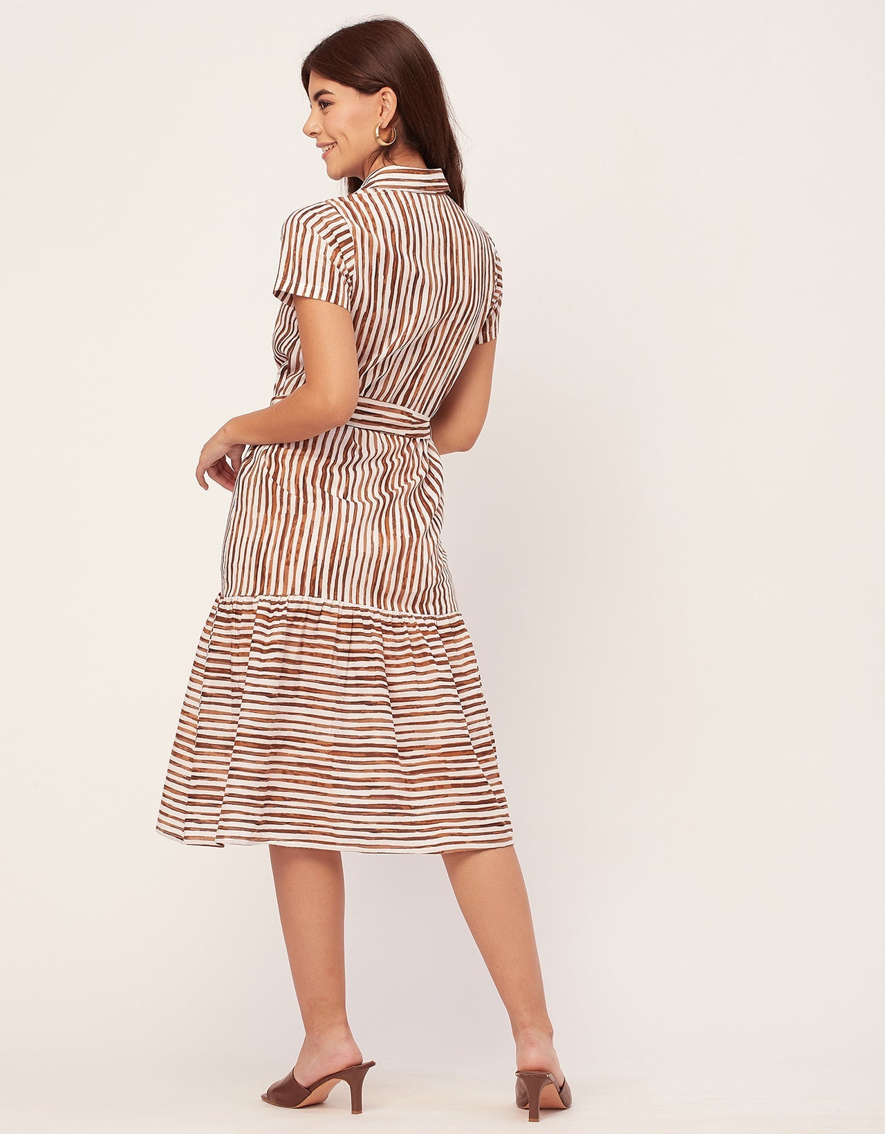 Short Sleeve A-Line Shirt Collar Cotton Dress