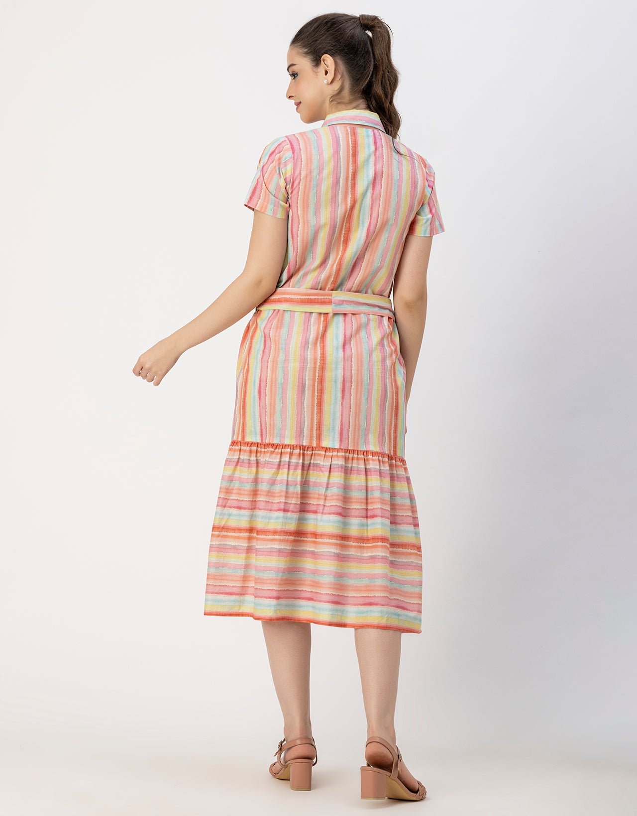 Short Sleeve A-Line Shirt Collar Cotton Dress