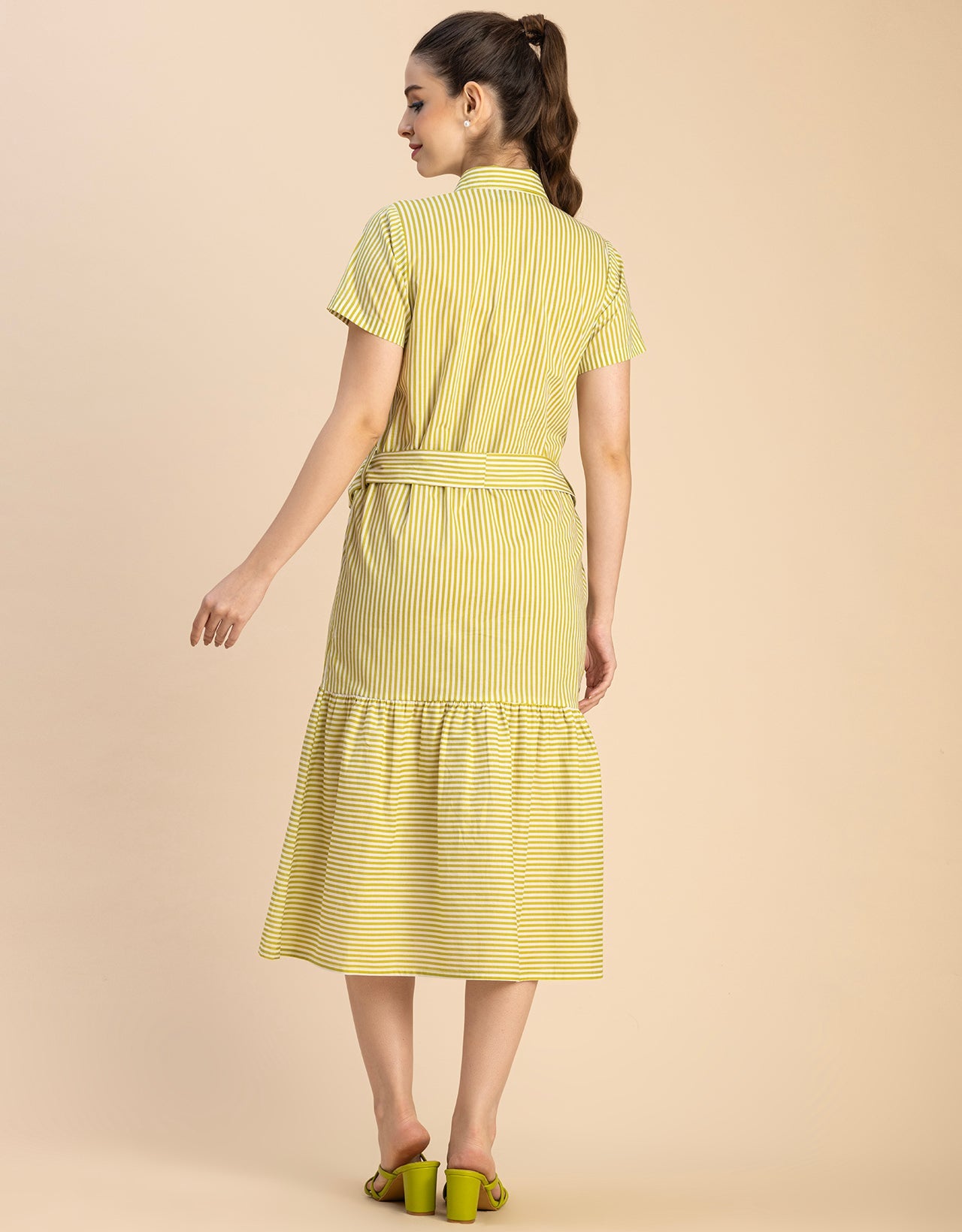 Short Sleeve A-Line Shirt Collar Cotton Dress