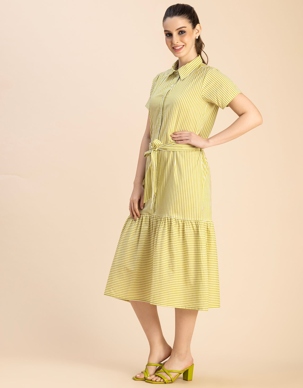 Short Sleeve A-Line Shirt Collar Cotton Dress