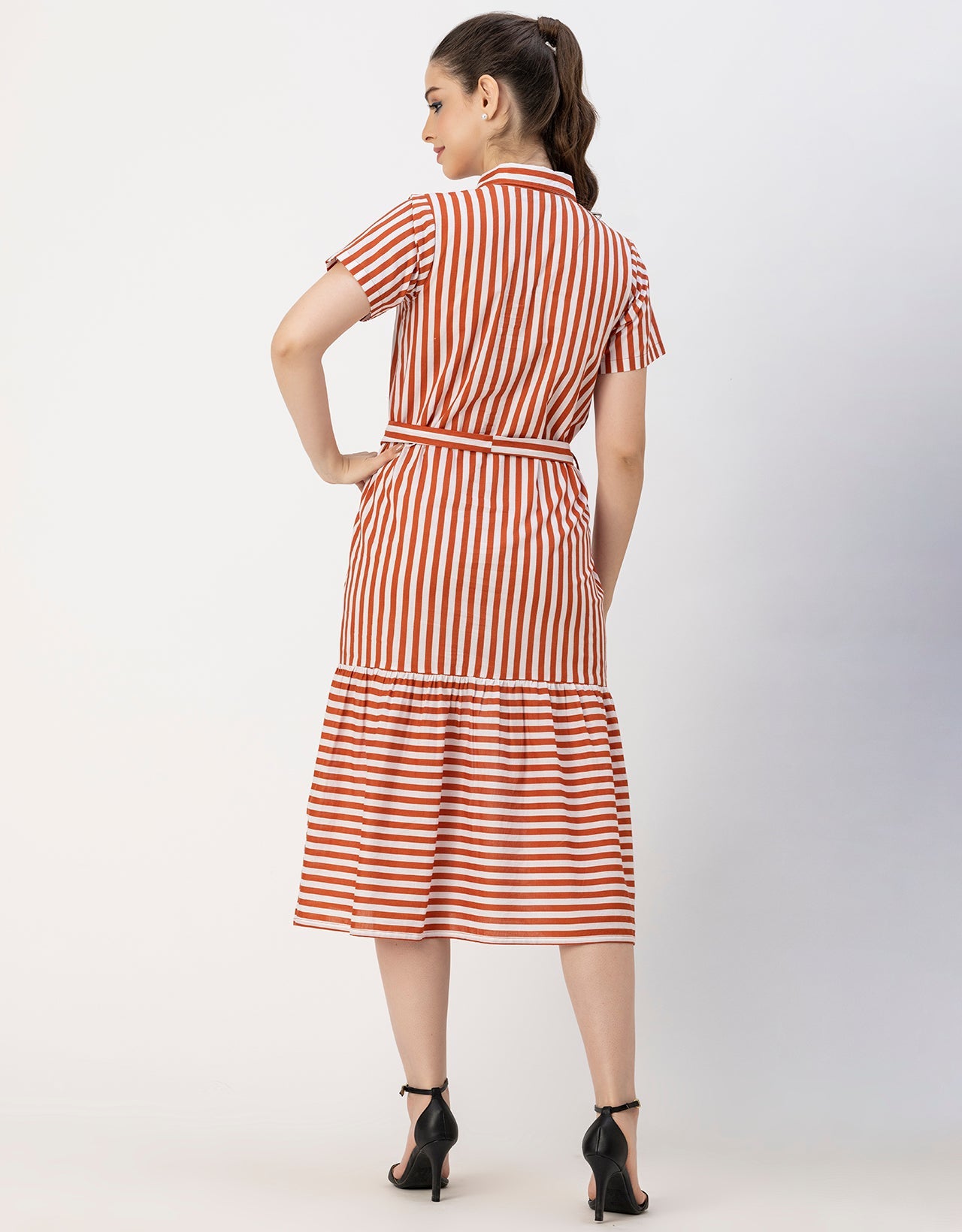 Short Sleeve A-Line Shirt Collar Cotton Dress