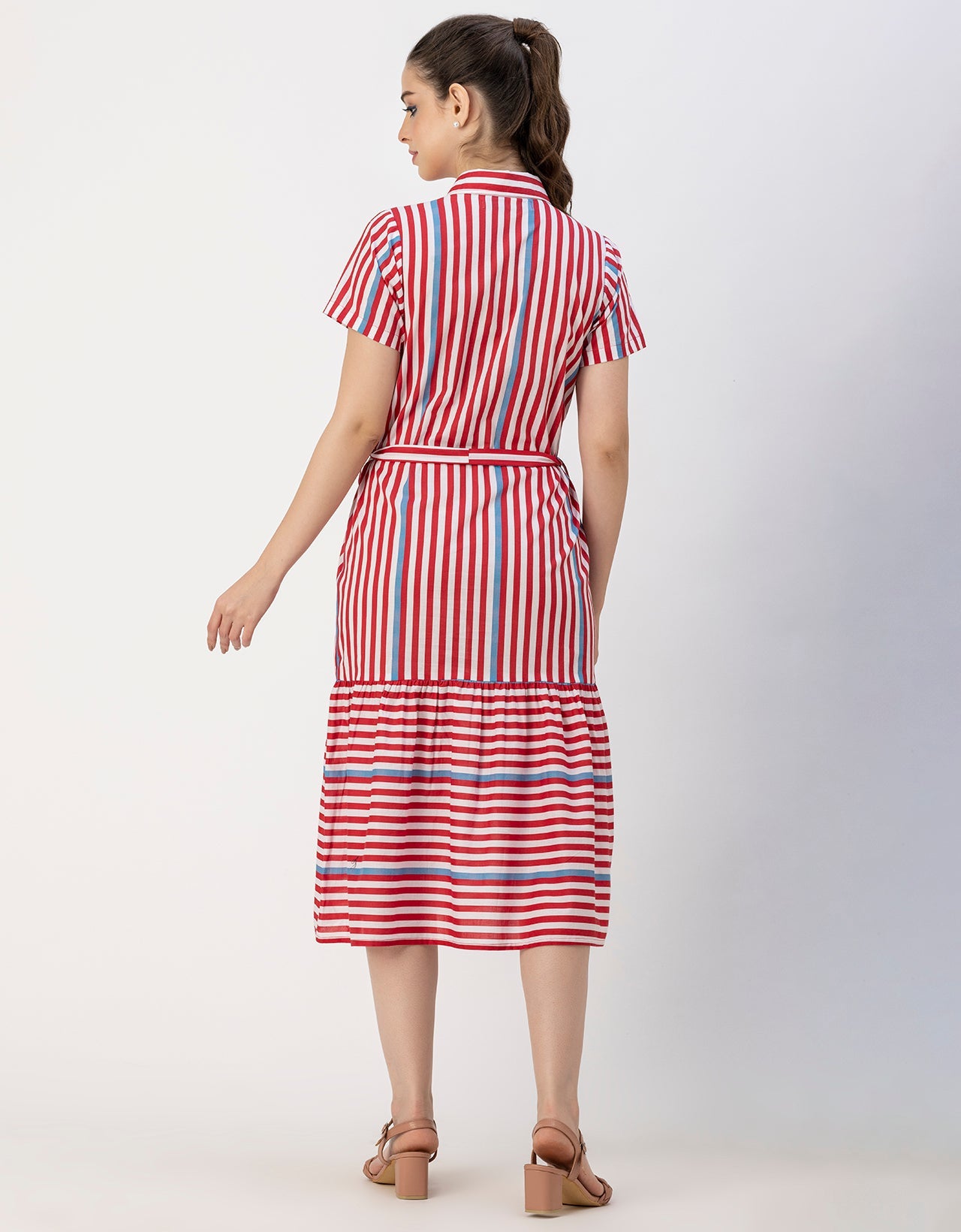 Short Sleeve A-Line Shirt Collar Cotton Dress