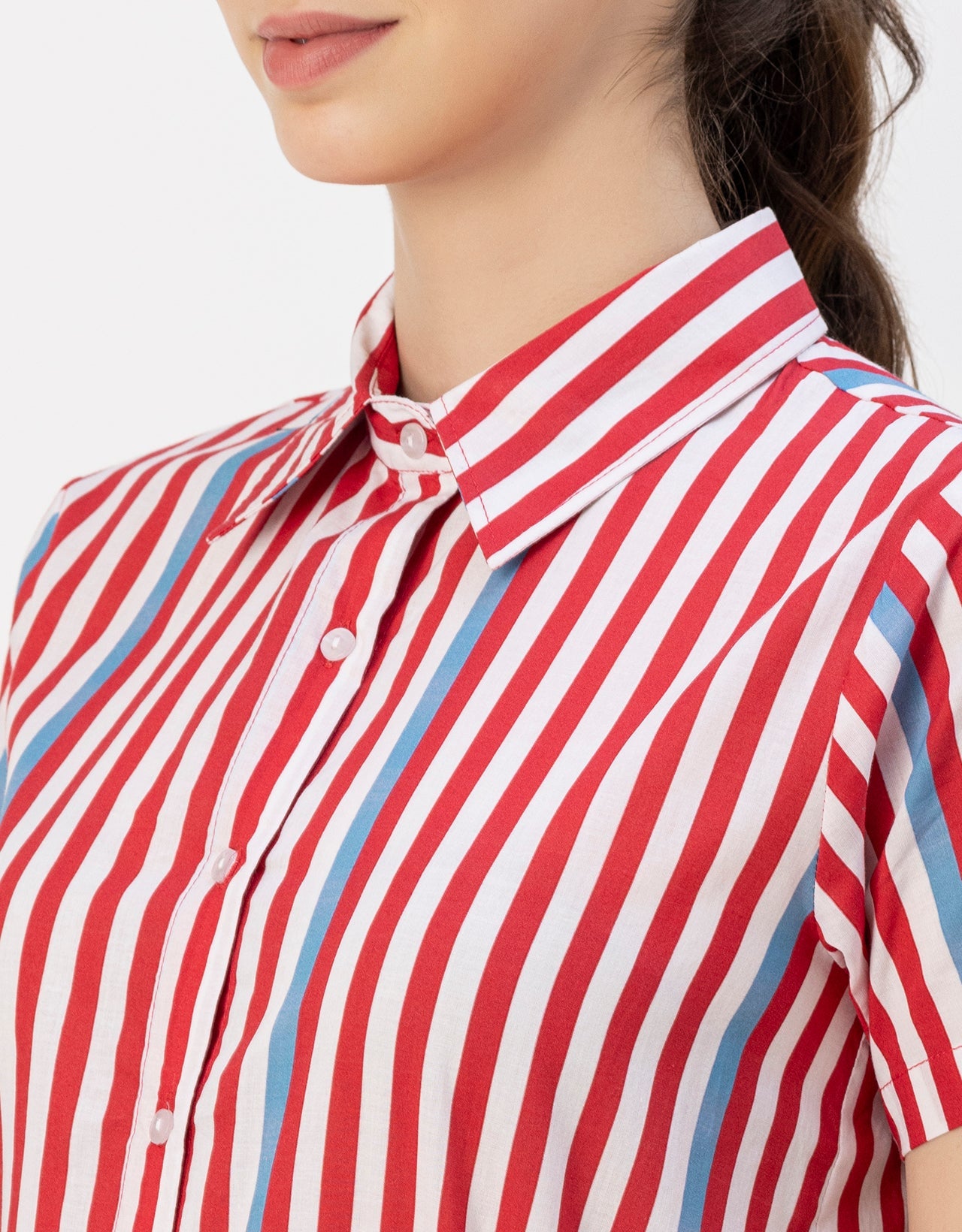 Short Sleeve A-Line Shirt Collar Cotton Dress