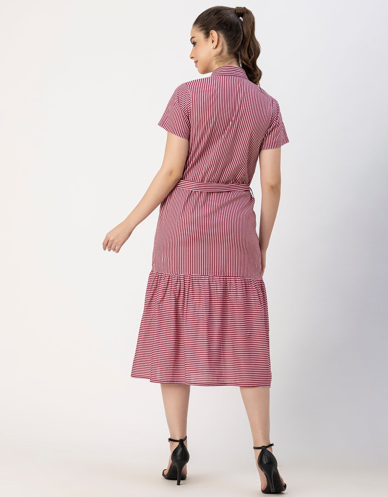 Short Sleeve A-Line Shirt Collar Cotton Dress