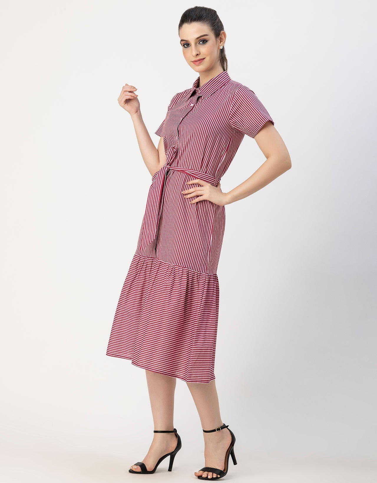 Short Sleeve A-Line Shirt Collar Cotton Dress
