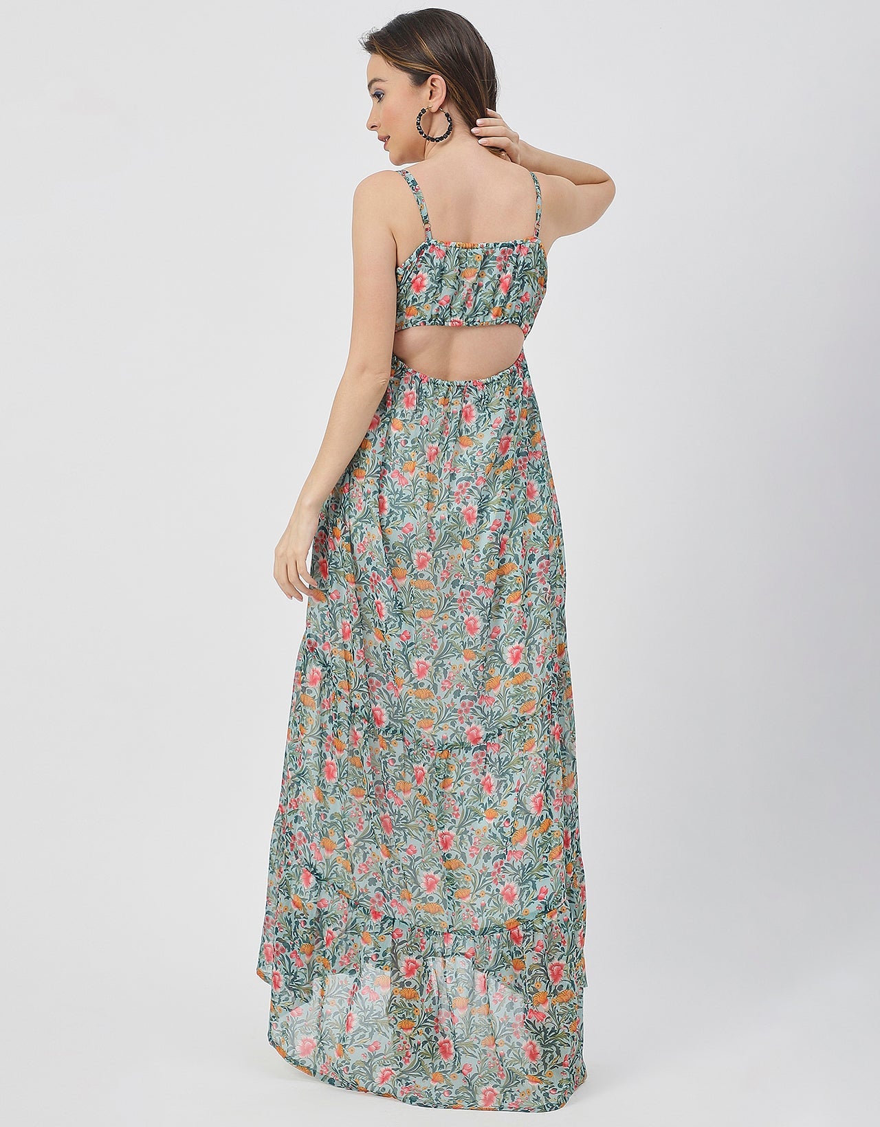 Sleeveless V Neck A-Line Printed Dress